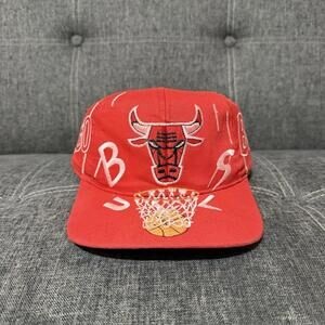Vintage Chicago Bulls Snapback Hat NBA Basketball Logo Red Green Brim Rare Cap